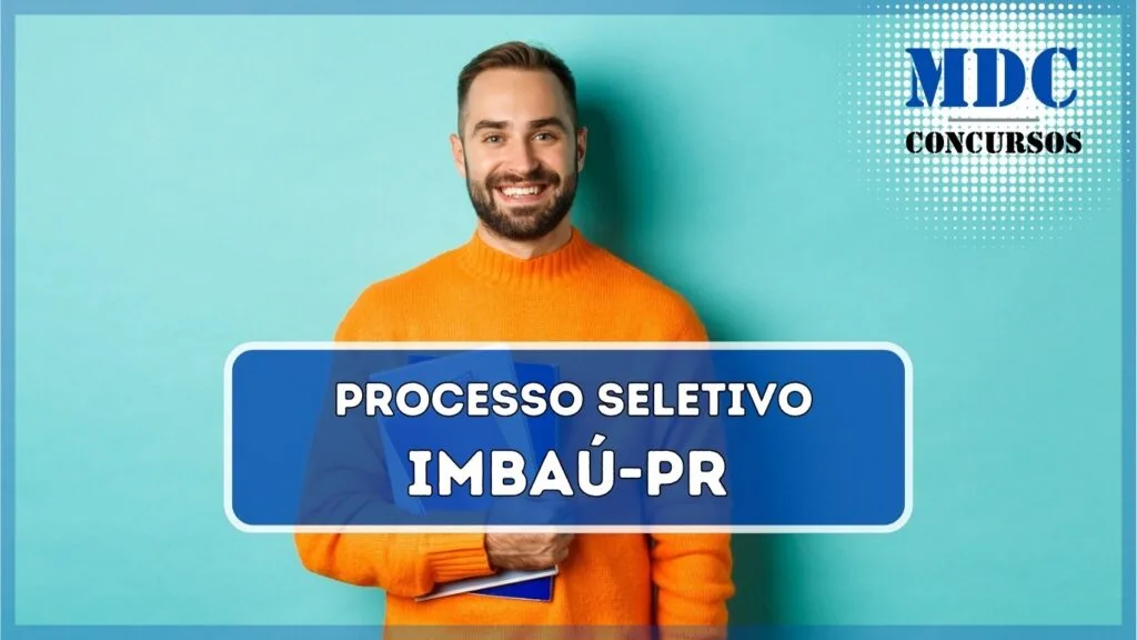 Prefeitura de Imbaú - PR lança Processo Seletivo com 22 vagas e salários de até R$ 5,2 mil 1 Homem jovem com barba e cabelos curtos, sorrindo enquanto segura cadernos e pastas em tons de azul, branco e roxo. Ele veste um suéter laranja vibrante e está posicionado contra um fundo azul claro. A expressão dele transmite alegria e confiança. / Prefeitura de Imbaú - PR lança Processo Seletivo com 22 vagas e salários de até R$ 5,2 mil