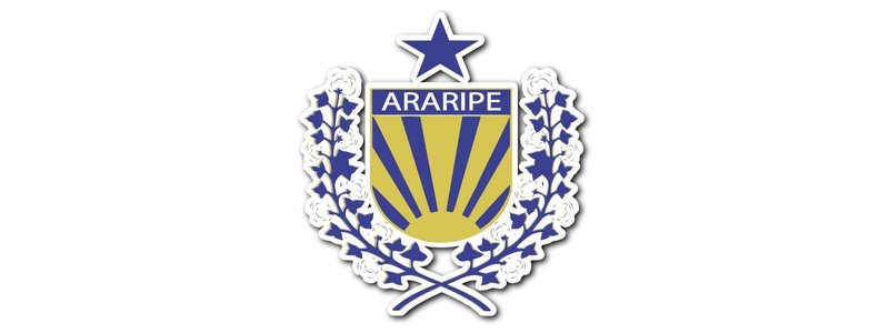 Saúde de Araripe lança seleção c/ 25 vagas de até R$ 3,9 mil 1 Brasão oficial do município de Araripe, Ceará, com estrela azul no topo, fundo em amarelo e azul, e ornamentos florais ao redor.