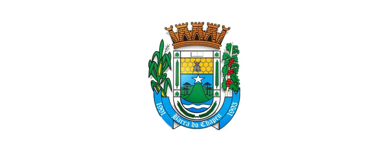 Barra do Chapéu/SP abre processo seletivo com salários de até R$ 4,4 mil 1 Brasão oficial do município de Barra do Chapéu, com escudo colorido, elementos naturais, estrela central, paisagem verde, ramos laterais e faixa com o nome da cidade e datas históricas