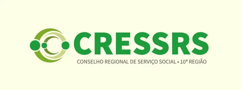 Logomarca do CRESS-RS em tons de verde com símbolo circular estilizado e o texto Conselho Regional de Serviço Social – 10ª Região