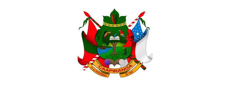 SEMEC Caapiranga/AM abre processo seletivo com 69 vagas imediatas 1 Brasão de armas do município de Caapiranga, Amazonas, centralizado sobre um fundo branco, apresentando elementos da fauna, flora e cultura local sob as cores da bandeira estadual.