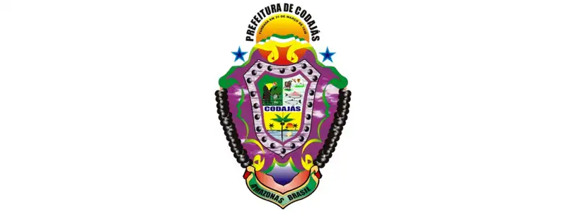 Codajás-AM abre concurso c/ mais de 1000 vagas até R$ 6 mil 1 Brasão da Prefeitura de Codajás-AM com elementos gráficos coloridos e inscrições alusivas ao município e ao Amazonas.