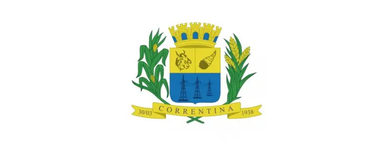 Correntina/BA lança processo seletivo com 234 vagas de até R$ 4.867,77 1 Brasão oficial do município de Correntina, Bahia, com escudo colorido, ramos laterais, coroa mural no topo e faixa com o nome Correntina e a data 1938