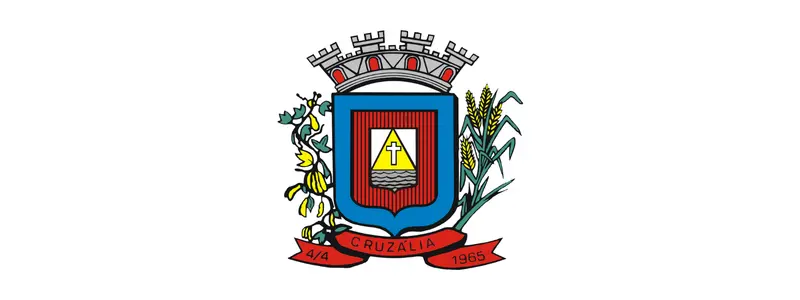 Cruzália/SP abre processo seletivo com salários de até R$ 4.042,50 1 Brasão oficial do município de Cruzália/SP com escudo colorido, coroa mural e ramos laterais, além da inscrição “Cruzália” e datas na faixa inferior