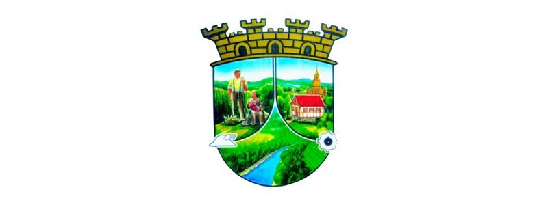 Forquetinha/RS abre concurso com salários de até R$ 3.103,31 1 Brasão do município de Forquetinha/RS com imagens de paisagem rural, agricultores, rio, igreja e engrenagem, sob uma coroa mural.