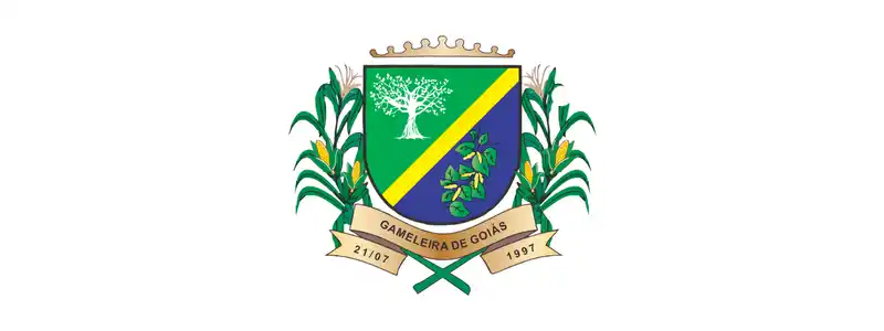 Gameleira/GO abre concurso com 786 vagas de até R$ 4.513,30 1 Brasão oficial do município de Gameleira de Goiás com escudo central, árvore estilizada, ramos verdes e espigas de milho nas laterais sobre fundo branco