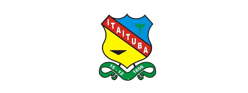 Brasão do município de Itaituba com escudo colorido em azul, amarelo e vermelho, contendo o nome ITAITUBA e uma faixa verde na base com a data 15-12-1856