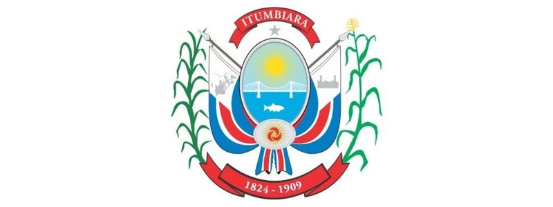 Concurso Câmara de Itumbiara/GO: 60 vagas de até R$ 9 mil 1 Brasão do município de Itumbiara-GO com escudo central, sol, ponte, peixe, plantações de milho e faixa vermelha com os anos 1824 e 1909