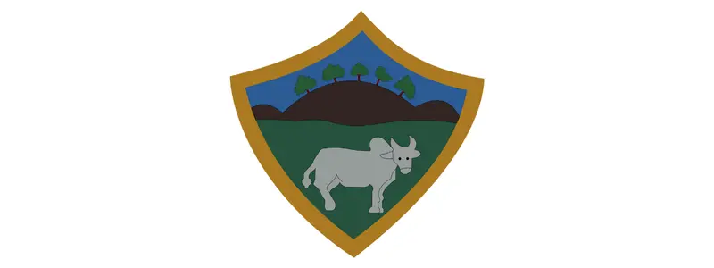 Lajedão - BA lança concurso com 163 vagas de até R$ 7 mil 1 Brasão de Lajedão-BA com desenho de um boi branco sobre campo verde e morro marrom com árvores ao fundo, em formato de escudo com borda dourada.