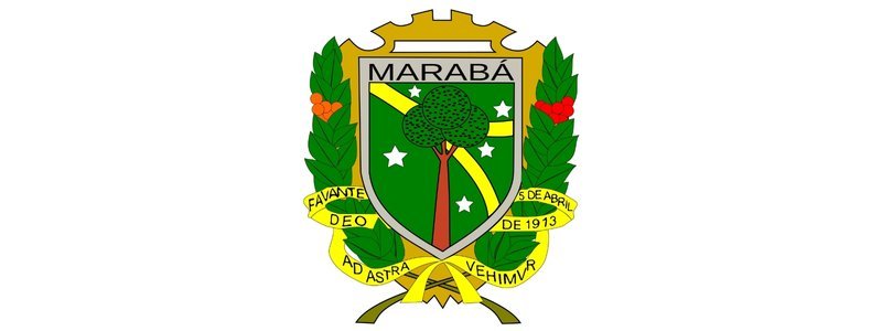 SEMED Marabá abre seleção com salários de até R$ 4.166,00 para Professores 1 Brasão do município de Marabá com escudo verde, árvore central, estrelas, faixas amarelas, engrenagem dourada no topo e ramos laterais.