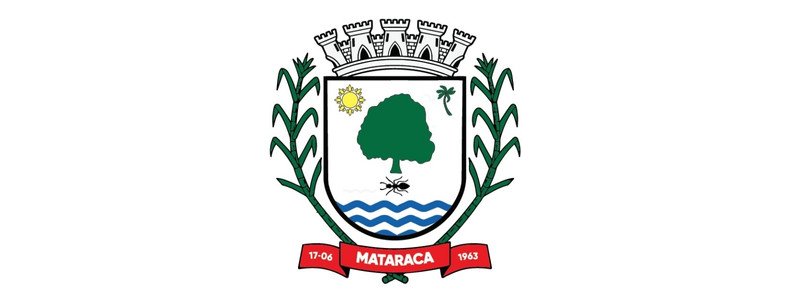 Prefeitura de Mataraca/PB abre concurso com 89 vagas de até R$ 11 mil 1 Brasão do município de Mataraca-PB com árvore central, sol, palmeira, formiga, ondas azuis, ramos laterais e faixa vermelha com a data e o nome da cidade