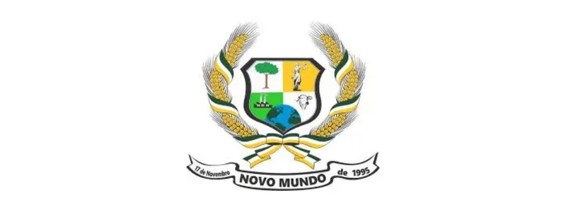 Novo Mundo-MT abre 183 vagas de até R$ 6.711,47 em Processo Seletivo 1 Brasão do município de Novo Mundo-MT com escudo colorido, ramos de trigo e faixa com o nome da cidade e o ano de 1995.