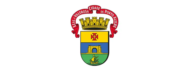 Porto Alegre abre concurso com salários de até R$ 12,8 mil 1 Brasão oficial da cidade de Porto Alegre com escudo colorido, coroa dourada e faixa vermelha com o lema “Leal e Valerosa Cidade de Porto Alegre”