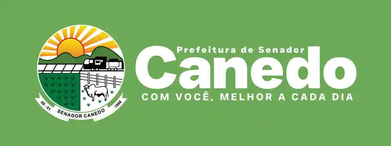 Senador Canedo/GO abre concurso com 1505 vagas imediatas 1 Brasão da Prefeitura de Senador Canedo em fundo verde, com sol nascente, montanhas, estrada, plantações e cabra, acompanhado do slogan “Com você, melhor a cada dia”