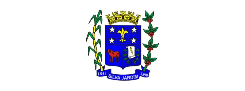 SEMAST Silva Jardim-RJ abre processo seletivo com 37 vagas 1 Brasão do município de Silva Jardim-RJ com escudo azul, estrela, flor-de-lis, touro, livro e ramos laterais de milho e café