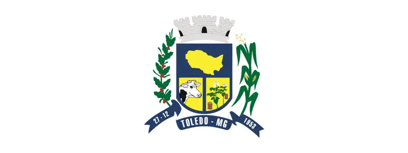 Concurso em Toledo-MG oferece 220 vagas de até R$ 3.962,37 1 Brasão do município de Toledo, em Minas Gerais, com escudo, ramos laterais, fita azul e coroa na parte superior.