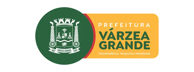 Várzea Grande - MT abre processo seletivo com 2.946 vagas 1 Logotipo da Prefeitura de Várzea Grande com brasão à esquerda e texto em fundo amarelo com a frase “Transparência, Trabalho e Progresso”
