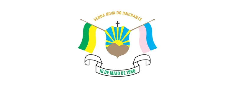 Venda Nova do Imigrante - ES lança seleção c/ 167 vagas imediatas 1 Brasão de Venda Nova do Imigrante com escudo central estilizado, duas bandeiras laterais cruzadas e faixa inferior com a data 10 de maio de 1988