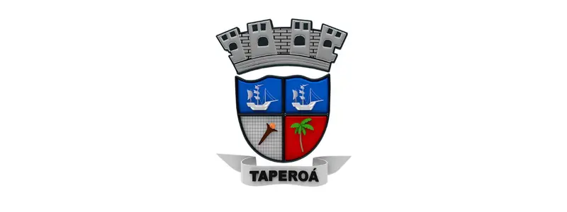 Prefeitura de Taperoá/BA abre concurso com 375 vagas imediatas 1 Brasão da Prefeitura de Taperoá-BA com escudo dividido em quatro partes, mostrando dois navios, um cajado e uma palmeira, encimado por coroa mural e faixa com o nome Taperoá