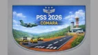 Ilustração com o texto PSS 2026 COMARA sobreposta a uma pista de pouso com aeronaves, maquinário de construção civil e torre de controle em área de floresta.