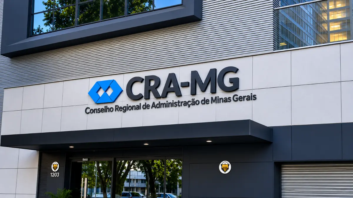 Concurso CRA MG: inscrições terminam hoje (16); salários chegam a R$ 5.015,57 1 Concurso CRA MG: Fachada do edifício com logotipo azul e texto "CRA-MG Conselho Regional de Administração de Minas Gerais"