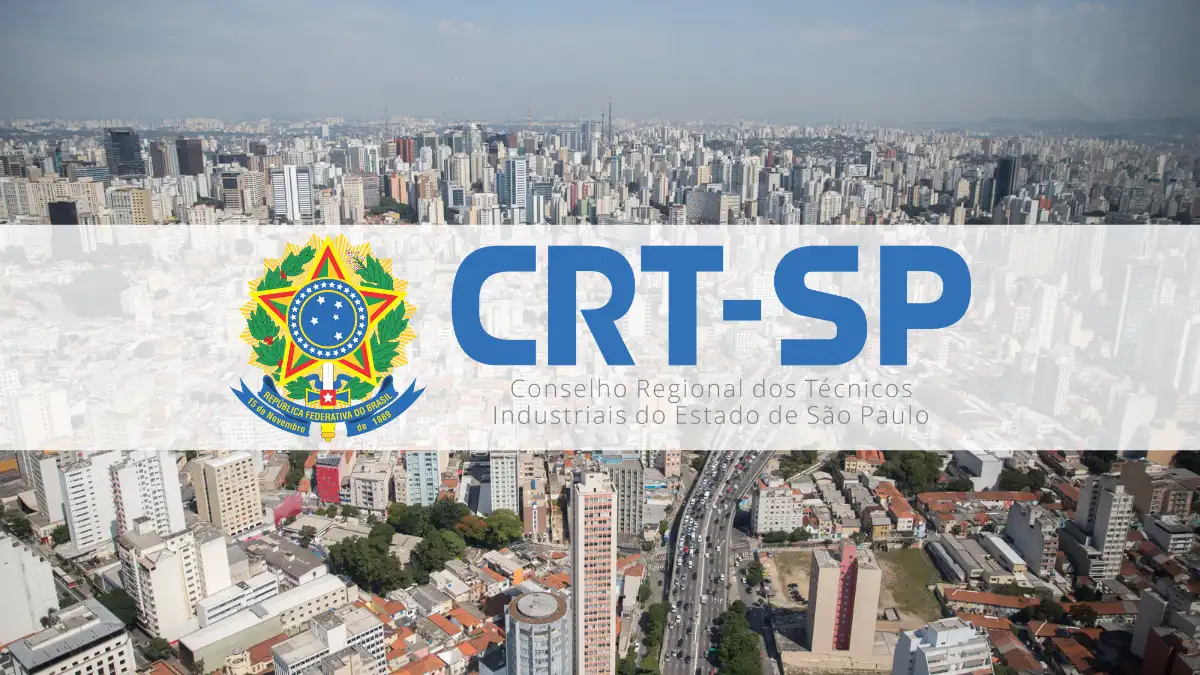 Imagem do concurso CRT SP com brasão da República e skyline de São Paulo ao fundo