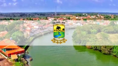 Concurso Cajari MA com vista aérea da cidade e rio ao centro