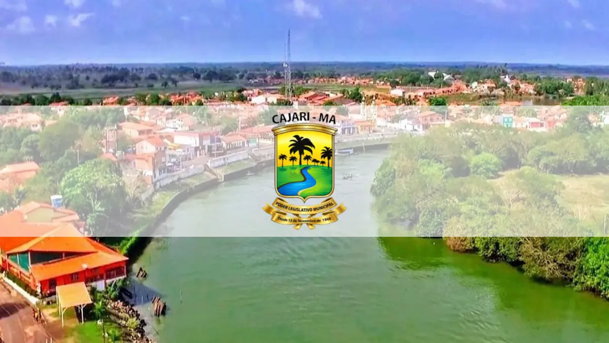 Concurso Cajari MA com vista aérea da cidade e rio ao centro