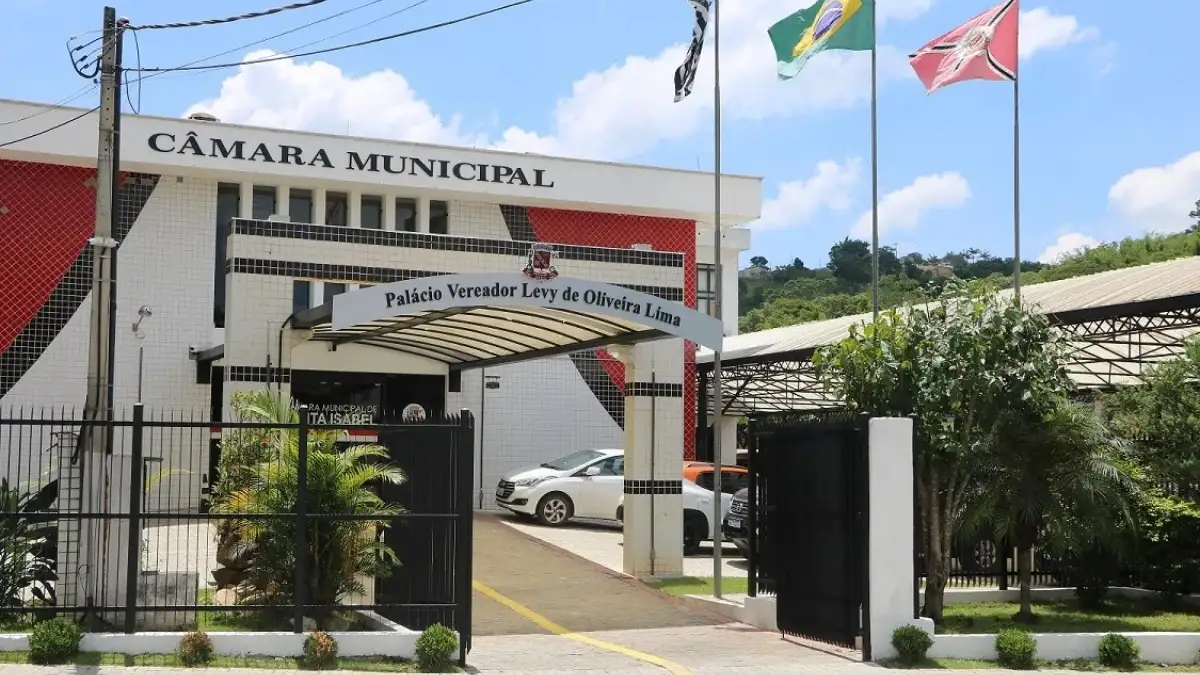 Concurso Câmara de Santa Isabel SP 2026 — fachada da Câmara Municipal, Palácio Vereador Levy de Oliveira Lima, em Santa Isabel, São Paulo