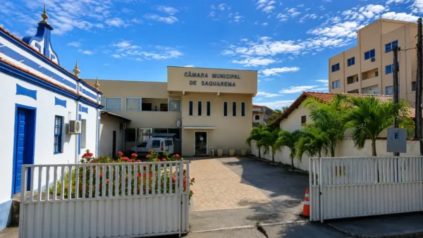 Fachada da sede do concurso Câmara de Saquarema RJ em dia ensolarado