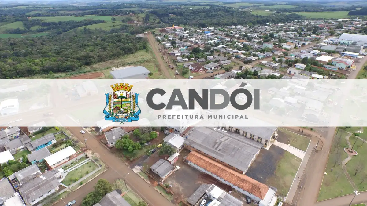 Concurso Candói PR 2026 oferece salários de até R$ 24,1 mil; veja cargos e como se inscrever 1 Concurso Candói PR 2026 com imagem aérea da cidade e identificação da prefeitura