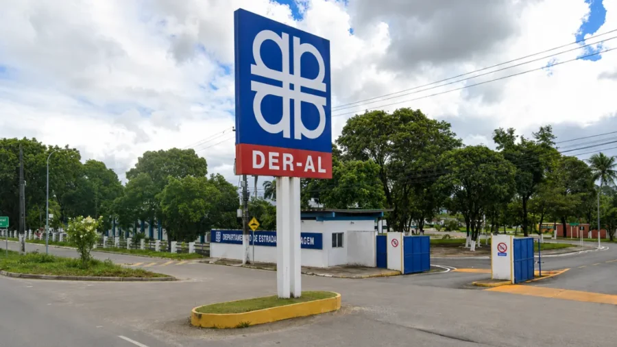 Sede do DER-AL com placa institucional em destaque, órgão do concurso DER AL em Maceió
