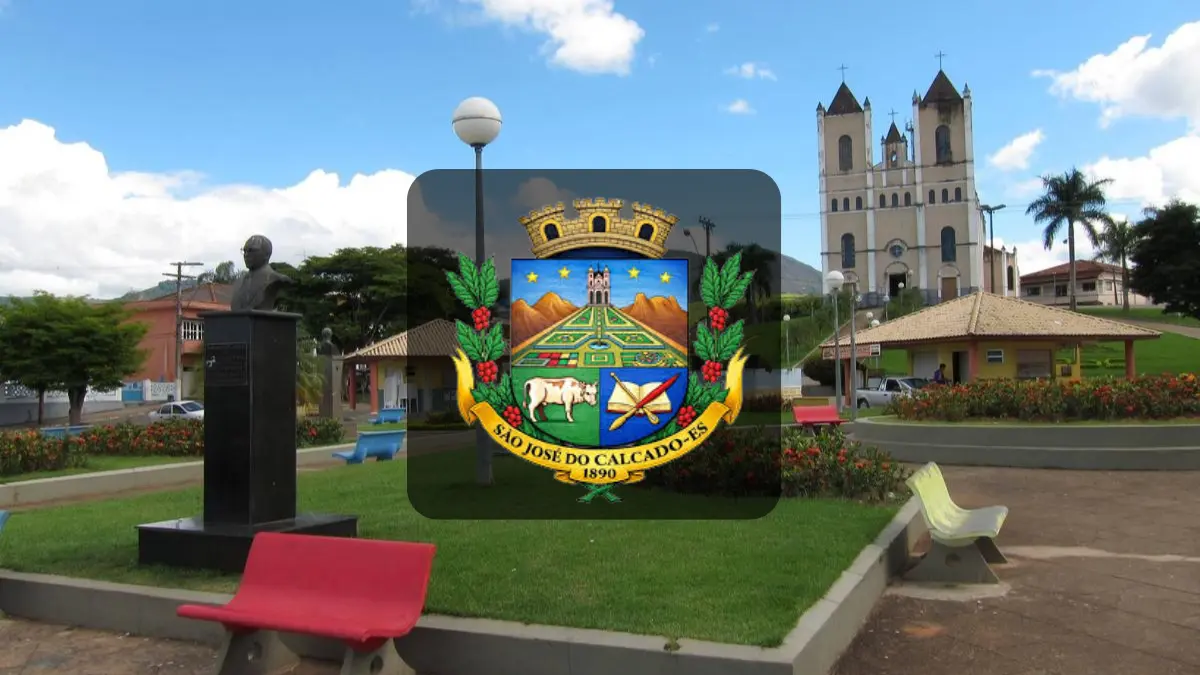 Concurso São José do Calçado (ES) divulga resultado parcial; veja como acessar 1 Concurso São José do Calçado ES com imagem da praça central e brasão do município