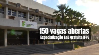 Especialização EaD gratuita do IFPE com destaque para 150 vagas abertas na fachada do campus