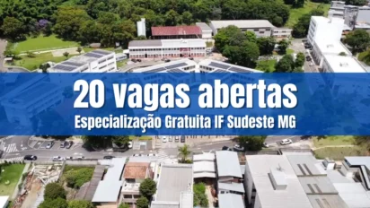 Especialização gratuita em Práticas Docentes do IF Sudeste MG com 20 vagas abertas em campus visto de cima