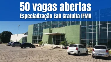Fachada do IFMA Campus Timon com destaque para especialização EaD gratuita com 50 vagas abertas