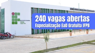 Especialização EaD gratuita do IFPB: fachada do campus Picuí com destaque para vagas abertas