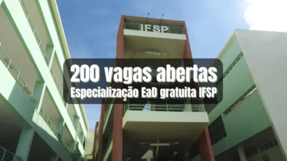 Especialização EaD gratuita do IFSP com imagem do campus e destaque para 200 vagas abertas