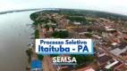 Vista aérea da cidade de Itaituba, no Pará, com destaque para o rio e área urbana, acompanhada do texto “Processo Seletivo Itaituba - PA SEMSA”. Foto: Montagem MDC Concursos/Divulgação - Prefeitura de Itaituba (PA)