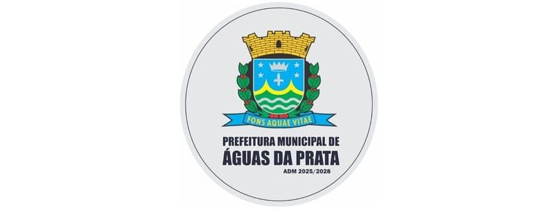 Águas da Prata abre seleção com salários de até R$ 4.449,80 1 Logo da Prefeitura Municipal de Águas da Prata SP com brasão central, faixa azul com o lema “Fons Aquae Vitae” e texto indicando a gestão 2025/2028