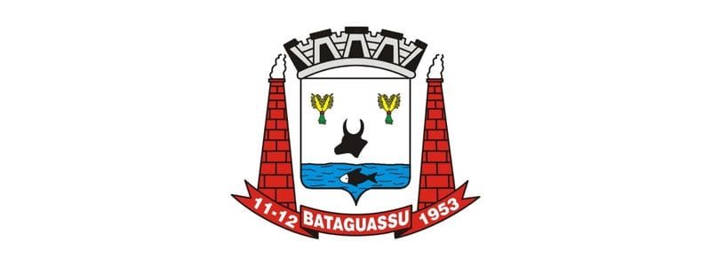 Assistência Social de Bataguassu MS abre seleção p/ Cuidador 1 Brasão do município de Bataguassu-MS com duas torres vermelhas, elementos como boi, peixes e espigas, além da data 11-12-1953 em faixa vermelha na base.