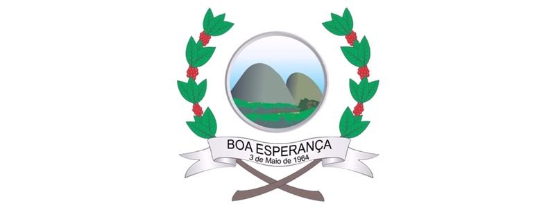 Boa Esperança ES abre seleção c/ salários de até R$ 3,3 mil 1 Brasão do município de Boa Esperança-ES com duas montanhas ao centro, cercado por ramos com folhas verdes e frutos vermelhos, e faixa com a data 3 de Maio de 1964.
