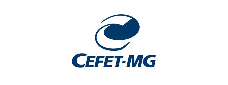 Logotipo do CEFET-MG em azul sobre fundo branco, composto por um símbolo gráfico circular estilizado acima da sigla da instituição.