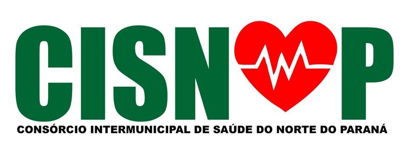 Logo do CISNOP com letras verdes, coração vermelho com linha de batimento no centro e texto Consórcio Intermunicipal de Saúde do Norte do Paraná