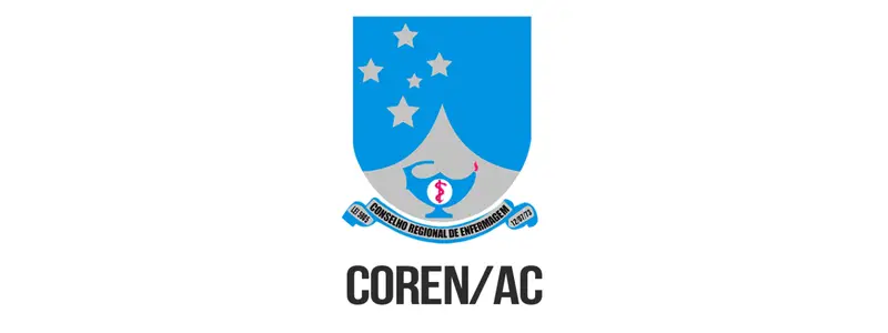 Logotipo do Conselho Regional de Enfermagem do Acre com escudo azul, estrelas e símbolo da enfermagem, acompanhado do texto COREN/AC