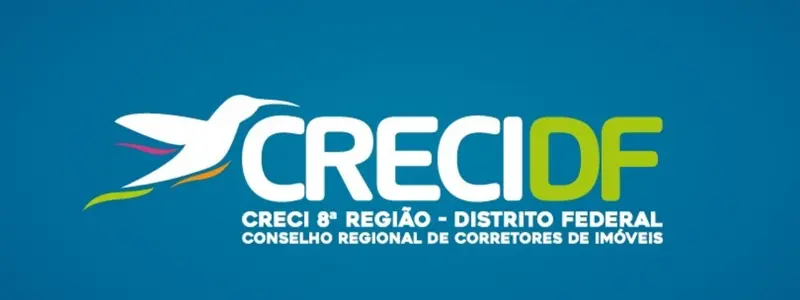 Logo do CRECI DF com fundo azul, texto “CRECI 8ª Região – Distrito Federal” e ilustração estilizada de um pássaro à esquerda.