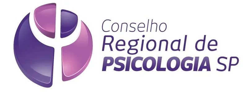 Logotipo do Conselho Regional de Psicologia de São Paulo (CRP-SP) com símbolo em tons de roxo e lilás ao lado do nome da instituição escrito em letras roxas.