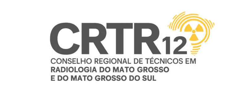 Logotipo do CRTR-12 com a sigla em destaque e símbolo de radiologia, acompanhado do nome Conselho Regional de Técnicos em Radiologia do Mato Grosso e do Mato Grosso do Sul