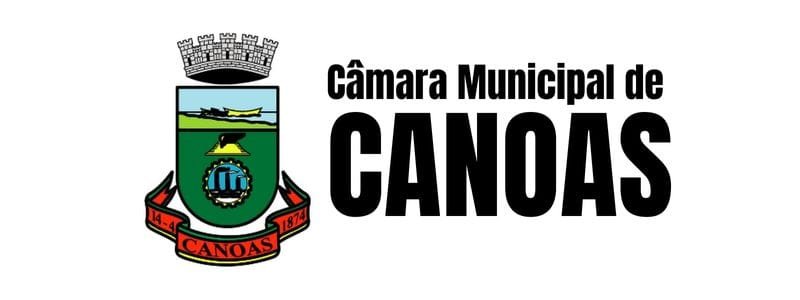 Câmara de Canoas abre concurso com 7 vagas de R$ 6,4 mil 1 Brasão da Câmara Municipal de Canoas ao lado do texto "Câmara Municipal de Canoas" em letras pretas.