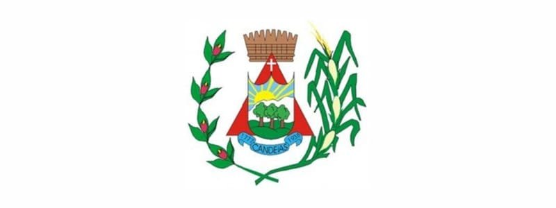 Câmara de Candeias abre concurso c/ salários de até R$ 5,2 mil 1 Brasão da cidade de Candeias, MG, com escudo central contendo árvores, sol nascente e uma cruz, ladeado por ramos de café e milho.
